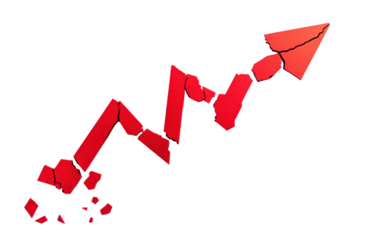 red fractal arrow rising stock market isolated on white or transparent png - Powered by Adobe