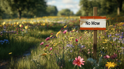 No Mow Sign in Wildflower Meadow