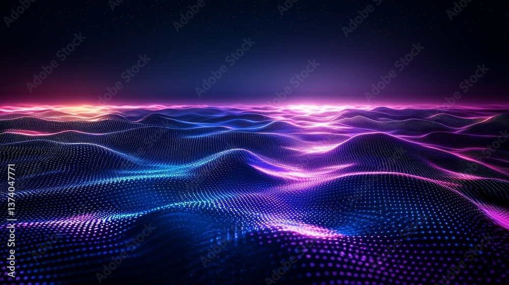 Poster a futuristic wave background with abstract elements, featuring network connection dots and lines, se