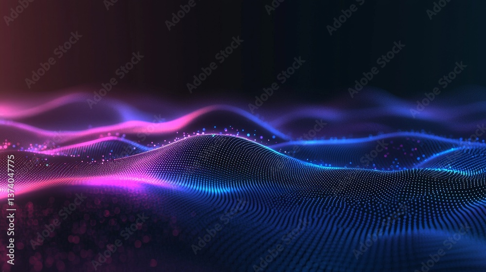 Poster an abstract digital background is formed by a futuristic wave, incorporating network connection dots