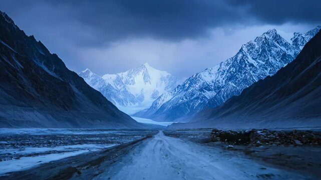 Icy snow mountain aerial