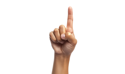 Hand Gesture of Peace Symbol with Finger Pointing Upwards Isolate on Transparent Background, cutout, png