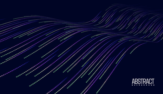 Flowing big data particles and neural network design inspired by AI and machine deep learning technology. Digital visualization for communication and science-tech presentations.