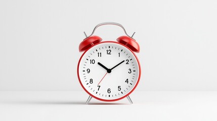 Minimalist red alarm clock on a white background