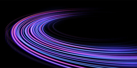 Neon illuminated raceway radiating vibrant hues captures the thrill of motion and energy. This futuristic track exudes creativity and progress, reflecting dynamic electrifying vibes. © moleks