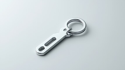 A minimalist of a simple bottle opener  long title A clean modern depicting a minimalist chrome metal bottle opener on a plain white background