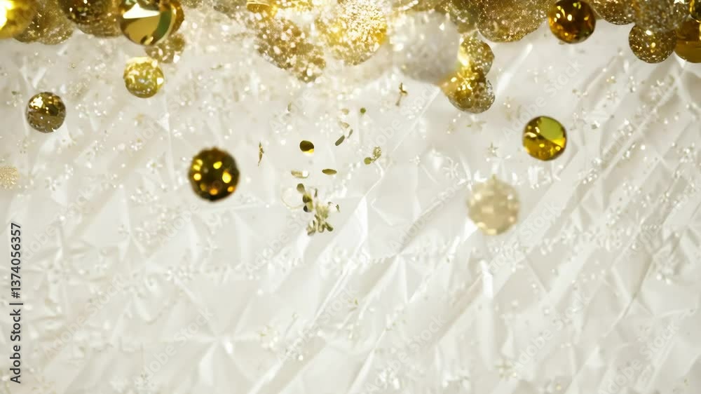 Poster a pile of gold circles is falling from the sky on paper background
