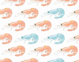 Naklejka premium 手書き風の海老のパターン背景