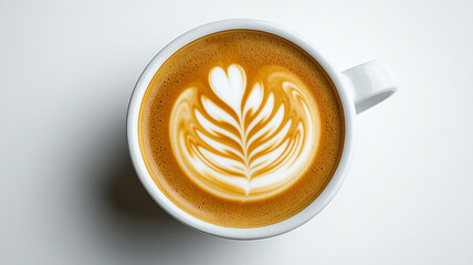 A cup of coffee with latte art and_a_white background