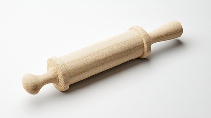 A simple wooden rolling pin on a plain background  long title A minimalist wooden rolling pin a classic kitchen tool used for flattening and shaping