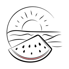 Delicious Watermelon with Large Seeds and a Summer Beach Scene Isolated on transparent PNG