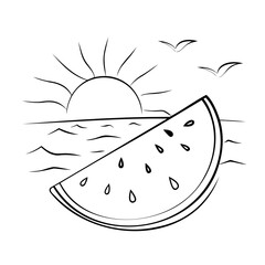Fresh Watermelon Slice with Big Seeds on a Tropical Sunny Beach on transparent Background
