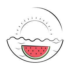 Juicy Watermelon Slice with Big Seeds on a Sunny Beach Isolated on Transparent Background