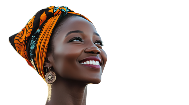 A woman with a red scarf and hat smiling in a close-up shot, showcasing her makeup and glamour in a winter studio setting - Powered by Adobe