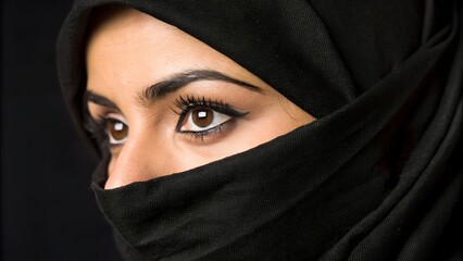 Fototapeta premium A beautiful Arab woman with captivating black eyes and a mysterious niqab veil