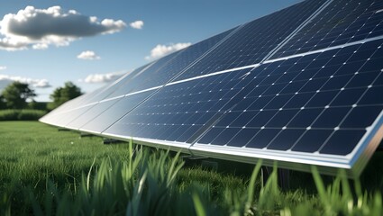 Clean Energy Idea: Organized Solar Panels Under a Blue Sky
