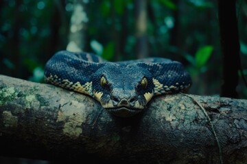 Fototapeta premium Frog sitting on forest moss in low light macro nature setting showcasing amphibian habitat and environmental diversity in untouched wilderness conservation and natural life concept photo