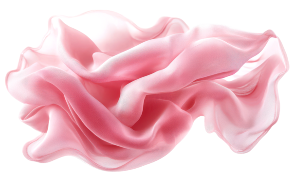 Soft Pink Chiffon Fabric Overlay and Flowing Drapes Isolate on Transparent Background, cutout, png