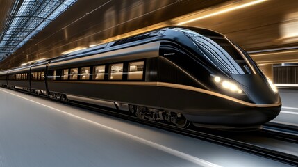 Fototapeta premium High-speed train glides through a futuristic city environment showcasing sleek design and innovative technology