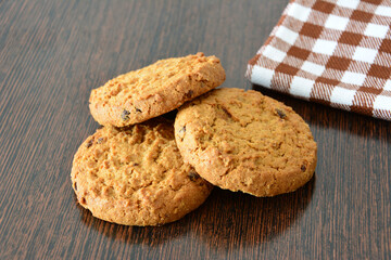 Delicious Oatmeal Chocolate Chip Cookies on a Wooden Table