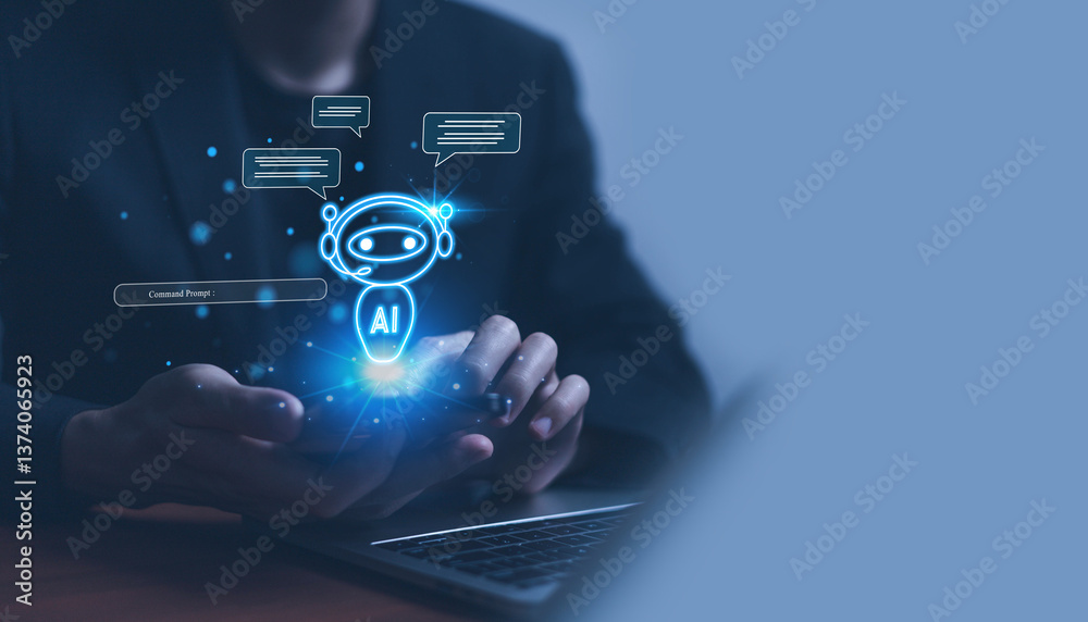Fototapete Using AI chat in search and giving  to help in business has technology, to create computer concepts with robots as new digital software

