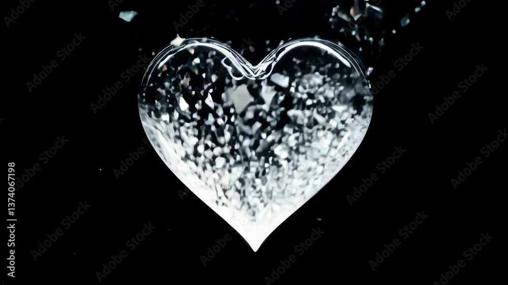 Poster a heart made of diamonds is shown in a black background. the heart is broken into pieces. the diamon