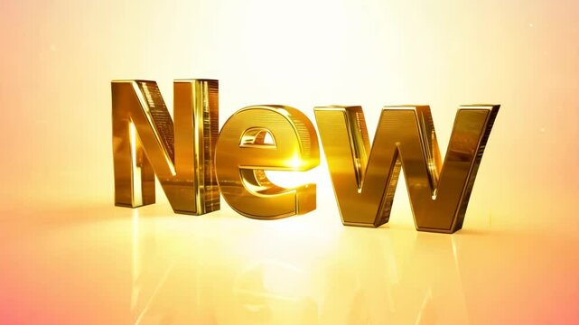 The word "new" is written in gold letters on a white background. The letters are large and bold, making them stand out against the background