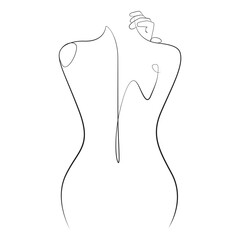 Woman line drawing on white isolated background 