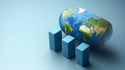 3D earth globe above business growth bar chart with rising trend