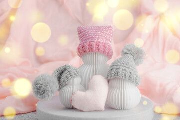 Happy Mother's Day concept. Papercraft snowmen family with mama and children. Cute greeting card