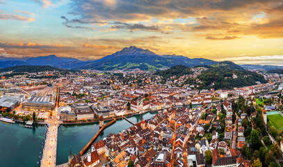 View of Lucern, Switzerland at Dusk