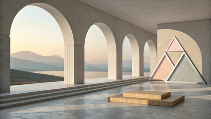 Obraz premium Discover the beauty of minimalist 3D geometric design, where clean lines and soft colors create a timeless aesthetic.