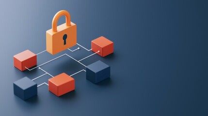 Obraz premium Colorful Network Security Concept with Lock and Connected Blocks