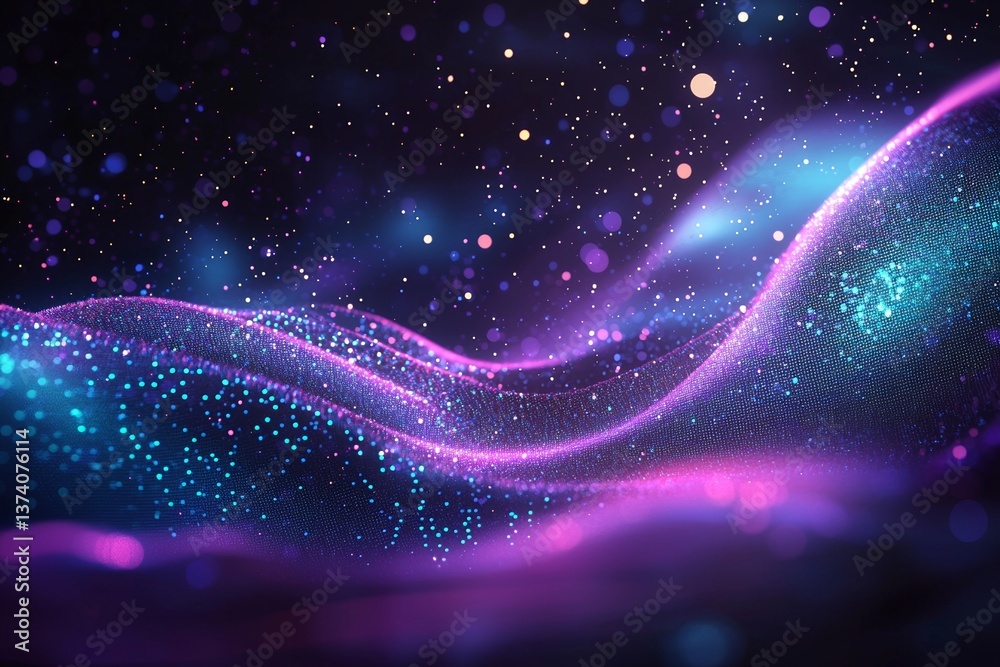 Poster a modern neon abstract backdrop serves as the setting for data waves, immersing viewers in virtual c