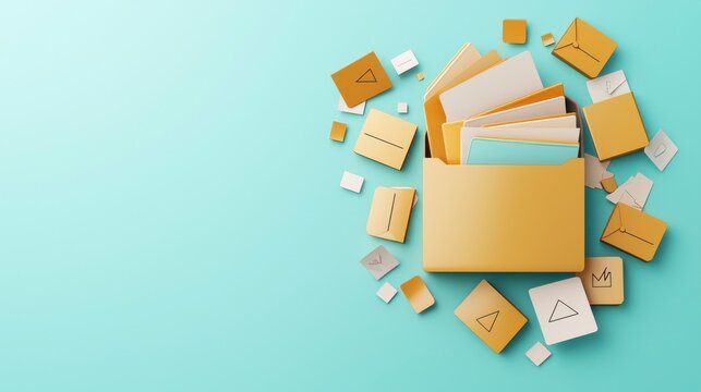 Organized Workspace with File Folder and Colorful Paper Inserts