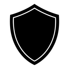 A shiny silver vector shield icon with a heraldic design for security and protection