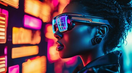 A professional woman utilizes advanced digital technology