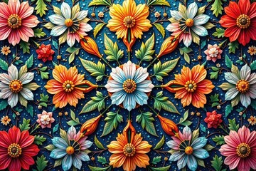 Intricate floral textile design, repeating motif , repeat, vintage