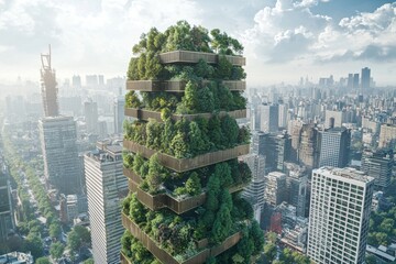 Obraz premium A city of the future with green technology and eco-friendly habits, supporting global environmental ideas