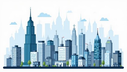 Fototapeta premium Modern City Skyline with Tall Buildings and Clear Blue Sky