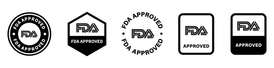 FDA Approved - stickers for food and drug packaging labels. Vector isolated on white.
