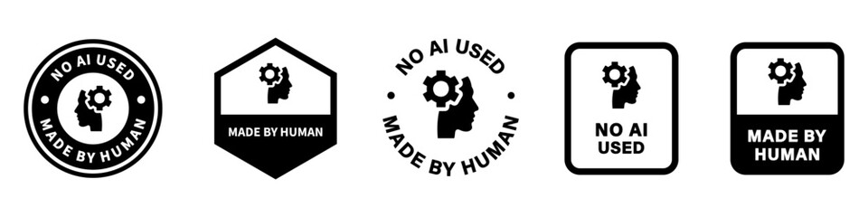 No AI Used, made by human - vector stamps for content or image. Signs isolated on white.