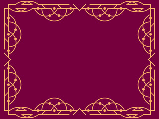 Geometric frame of gold lines on a burgundy background. Linear border. Linear design of geometric frame with space for text, invitations, flyers and greeting cards. Vector illustration