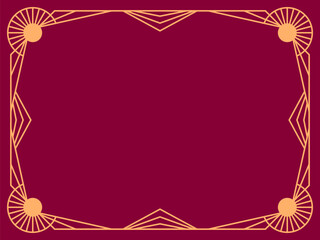Geometric frame of gold lines on a burgundy background. Linear border. Linear design of geometric frame with space for text, invitations, flyers and greeting cards. Vector illustration