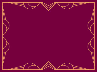Geometric frame of gold lines on a burgundy background. Linear border. Linear design of geometric frame with space for text, invitations, flyers and greeting cards. Vector illustration