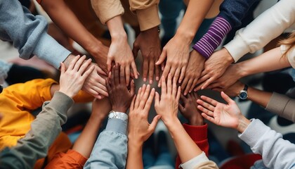 Group of Diverse People Joining Hands in Unity and Teamwork