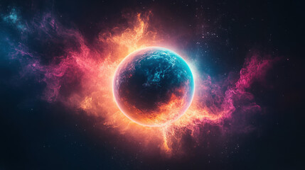 Obraz premium Galaxy and Cosmo, A dark planet absorbing all light in a mysterious space scene, perfect for science fiction themes.