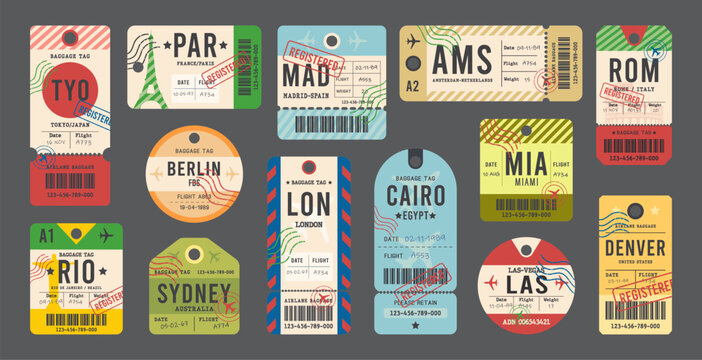 Set of beautiful vintage luggage tag, retro travel label set