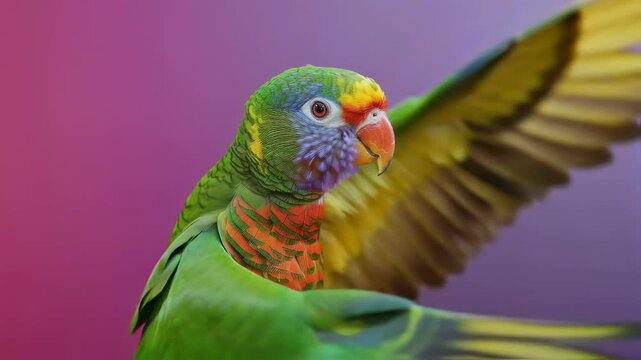 Exotic orange winged amazon parrot flapping its wings close up motion picture clip. Beautiful colorful bird in nature wildlife environment stock footage.