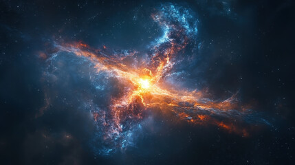 Fototapeta premium Galaxy and Cosmo, A star being consumed by a black hole, illustrated in high fidelity with dramatic cosmic elements.